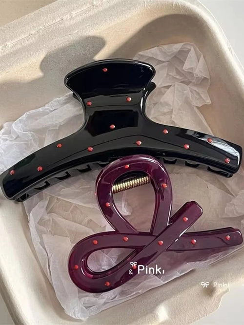 2Pcs/Set Vintage Blue Polka Dot Red Bow Hair Clip Shark Claw Clamp