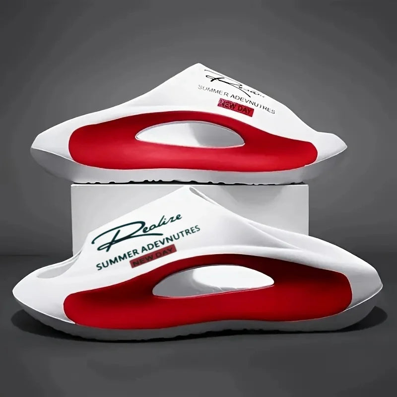 Lightweight EVA men's slide | Black and white cartoon design, exposed