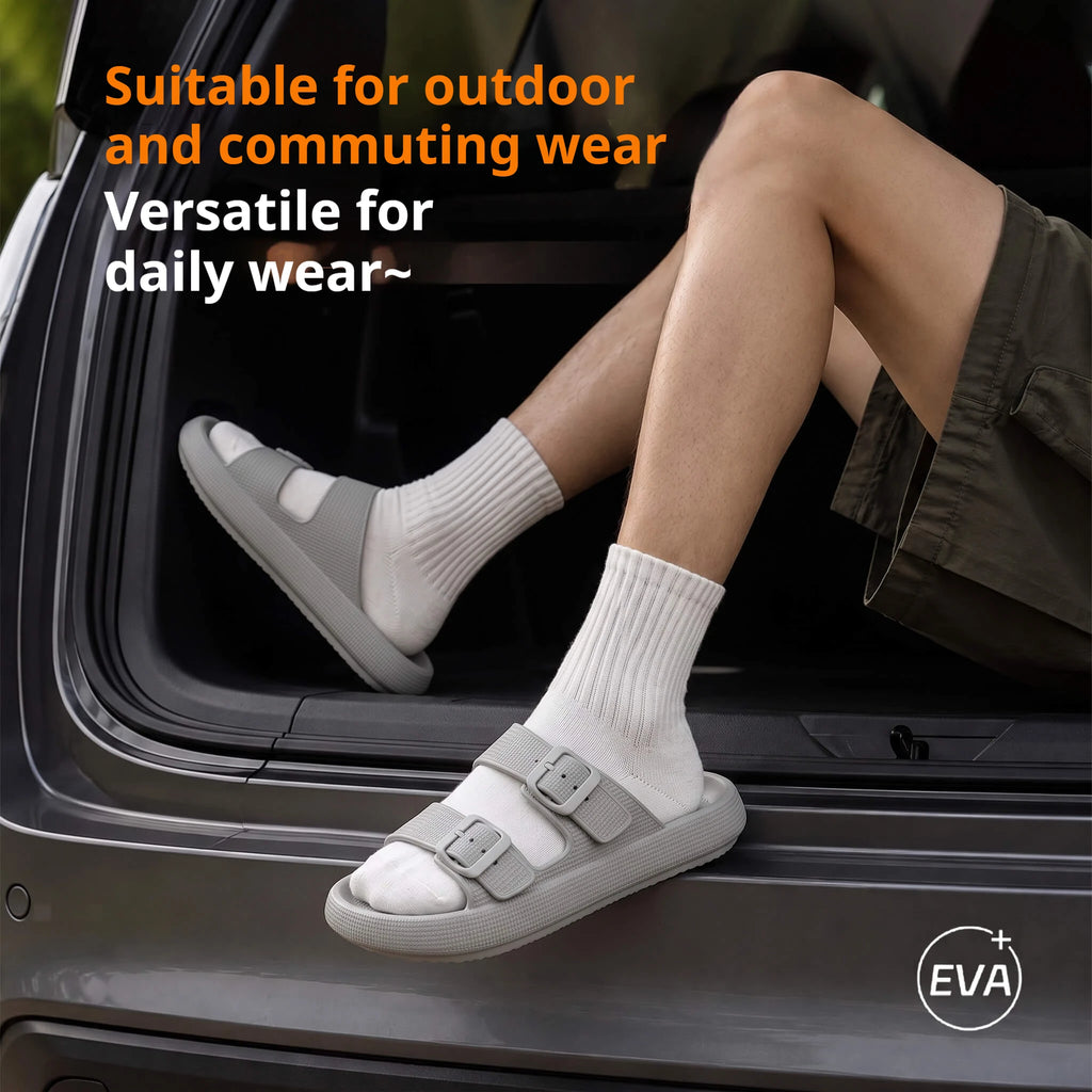 Men Adjustable Double Buckle Slides Sandals EVA Cloud Soft Thick
