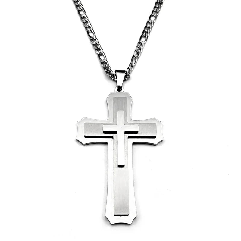 Big Jesus Christian Cross Pendant Necklace for Man Women Stainless