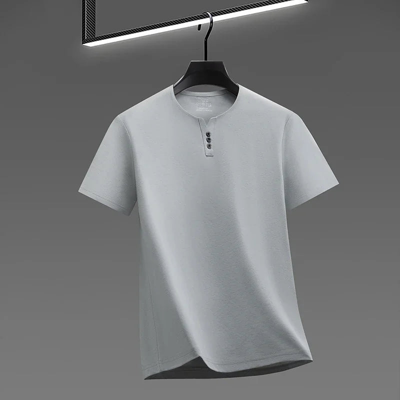 Men's Soft Fabric Henley Neck T Shirt With Three Button Detail Short