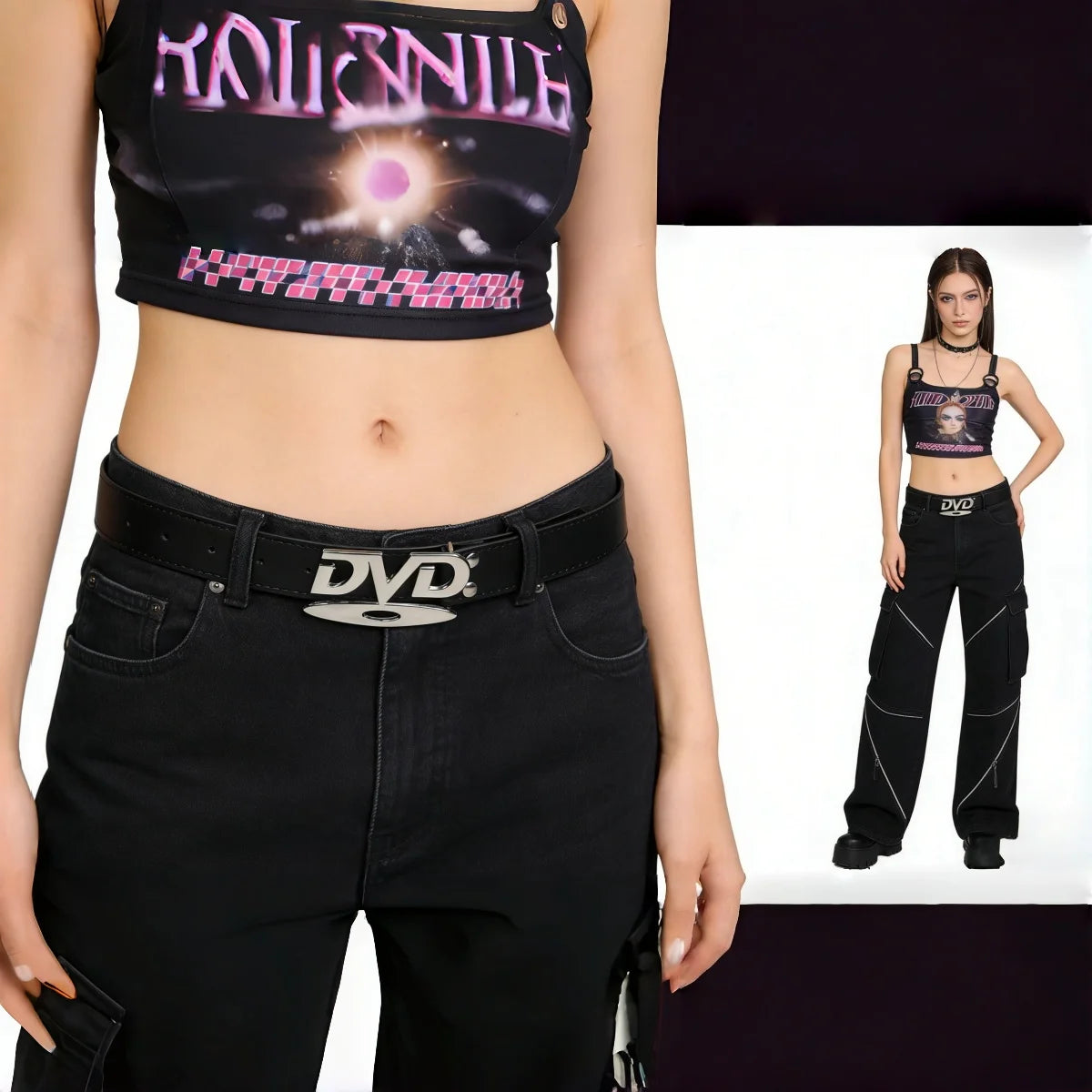 Fashionable Women's Belt Hip-Hop Y2K Belt DVD Buckle Niche Belt Retro