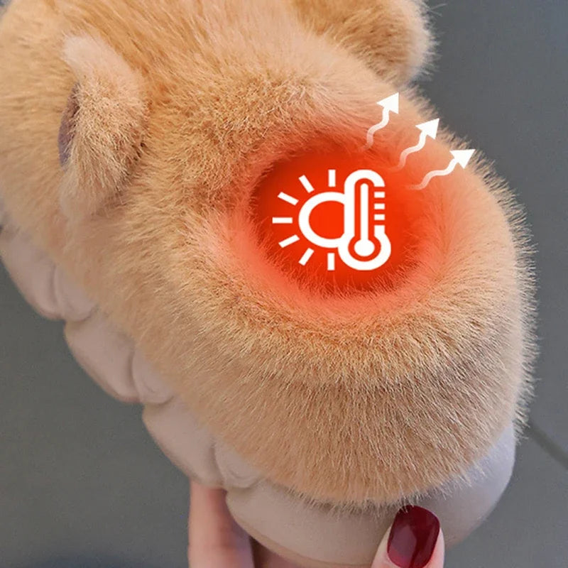 Capybara Winter Cotton Slippers Women New Fluffy Furry Cartoon House