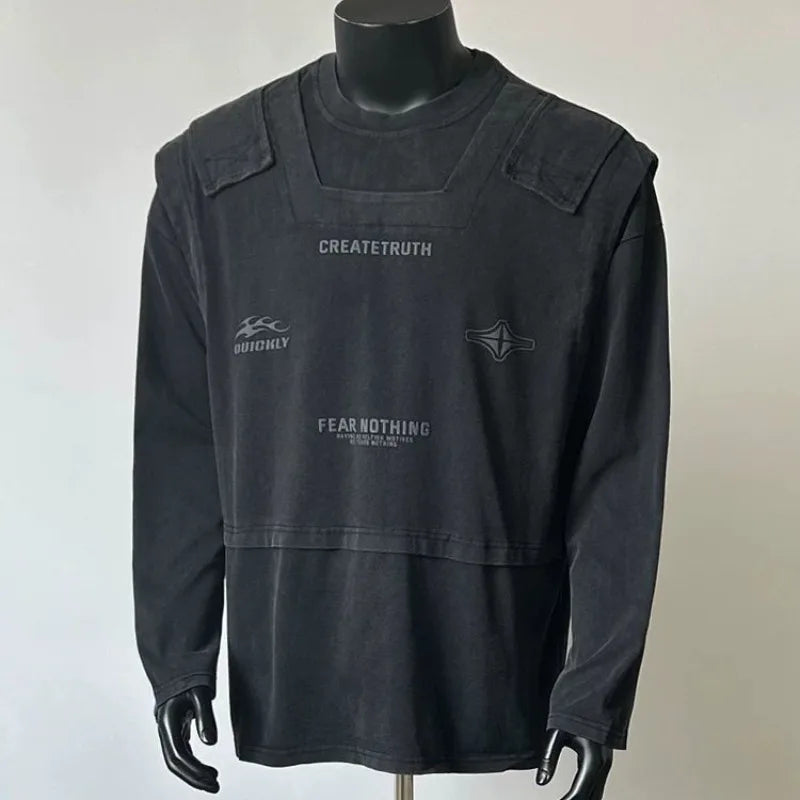 Spring Autumn Plus Size Fake Two Piece Workwear Long Sleeved T-shirt