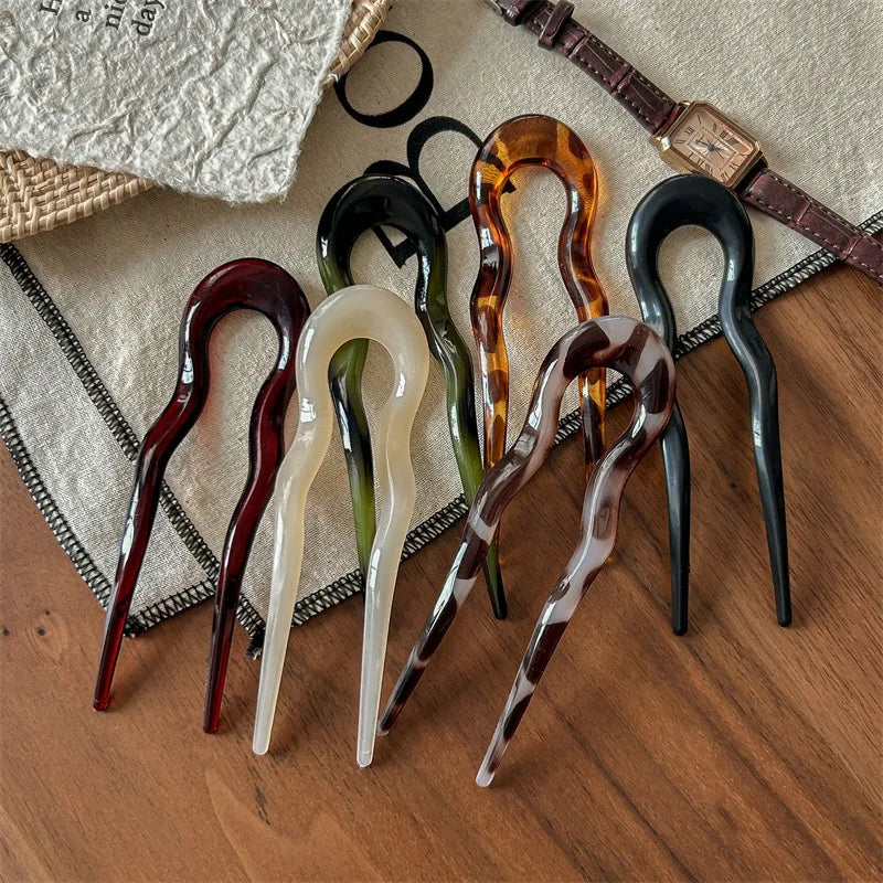 U-Shaped Hair Fork Fashion Tortoiseshell Acetate Acrylic Hairpin