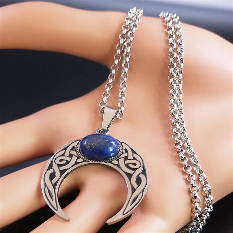 Vintage Crescent Moon Knot Pendant Necklaces for Women Stainless Steel
