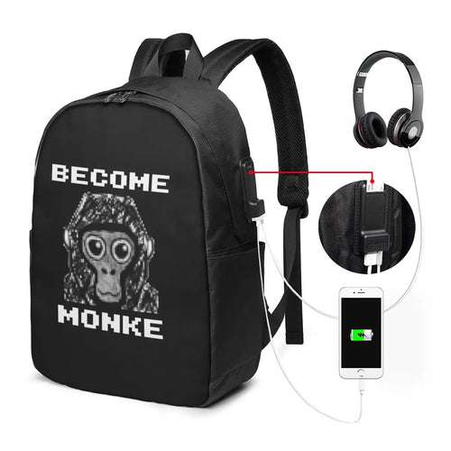 Gorilla Tag Monkey With Banana Backpack Travel Notebook Bag Computer