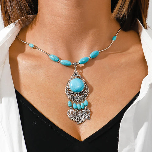 Aihua Bohemia Turquoise Stone Necklace for Women Chokers Collier Femme