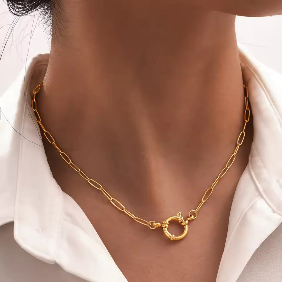 Spring Sailor Clasp Necklace Women Buckle Choker Stainless Steel