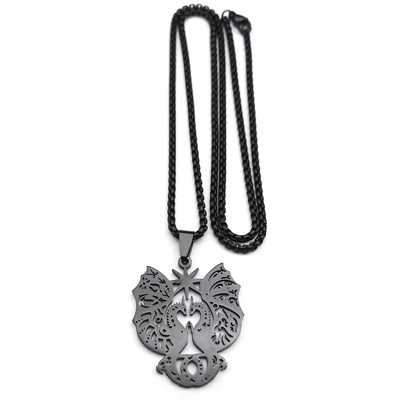 Retro Gothic Dragon Wing Star Pendant Necklace for Male Stainless