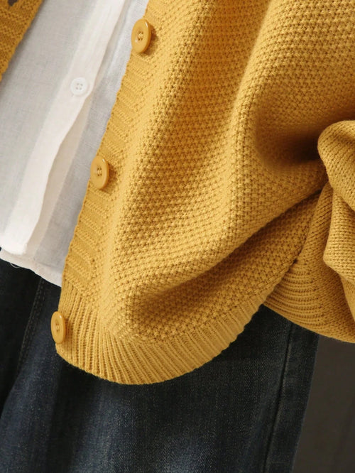 Plus Size Women's Casual Spring Autumn Knit Cardigan Coat With Pockets