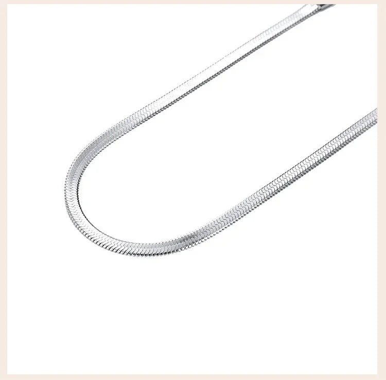 4mm Women Herringbone Necklace, 925 Silver Collarbone Chain Choker
