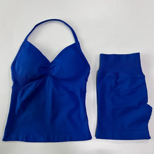 2 Pieces Sports Set Women Backless Tank Tops High Waist Scrunch
