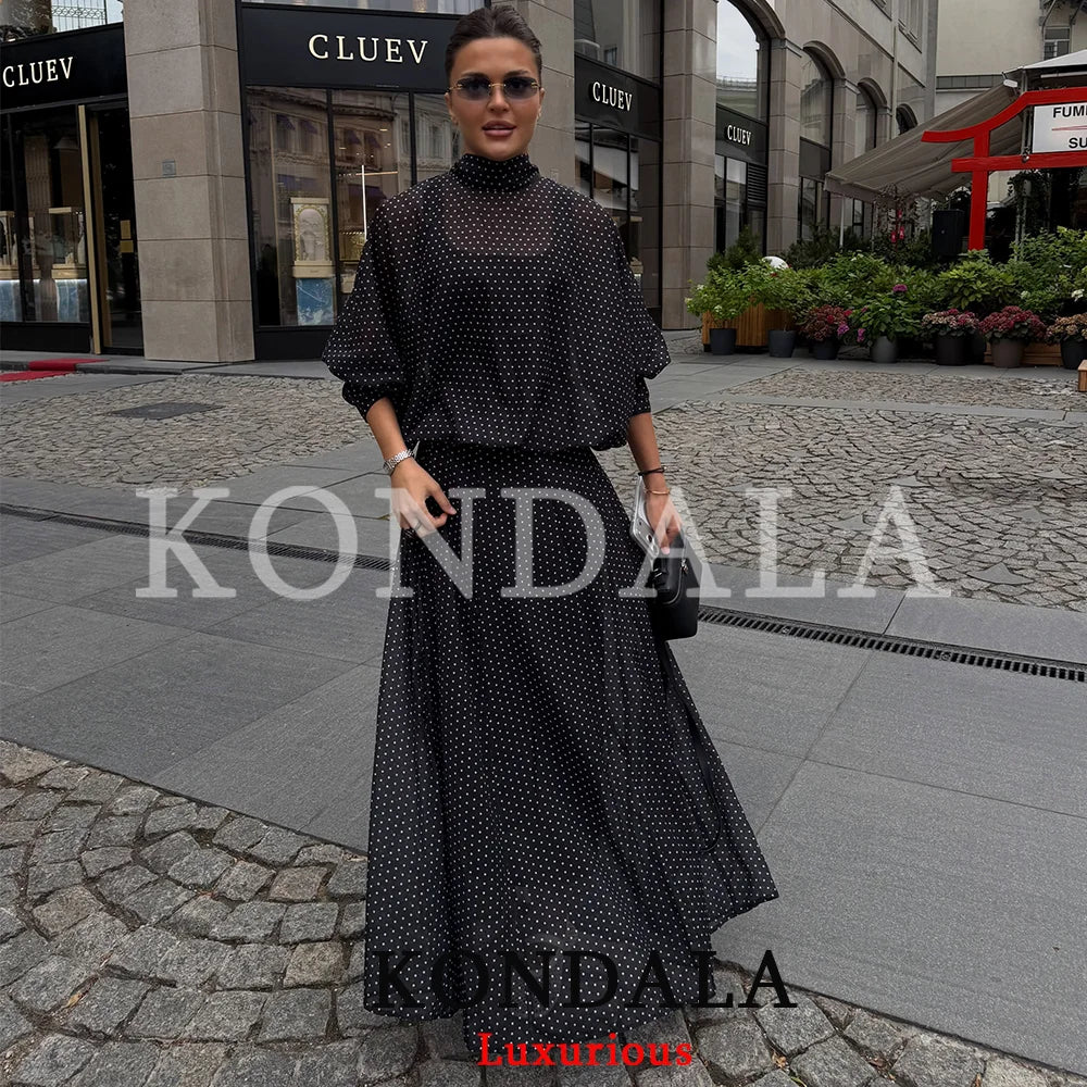 KONDALA Vintage Polka Dot Women Sets Chiffon Bow Tie Loose Blouses