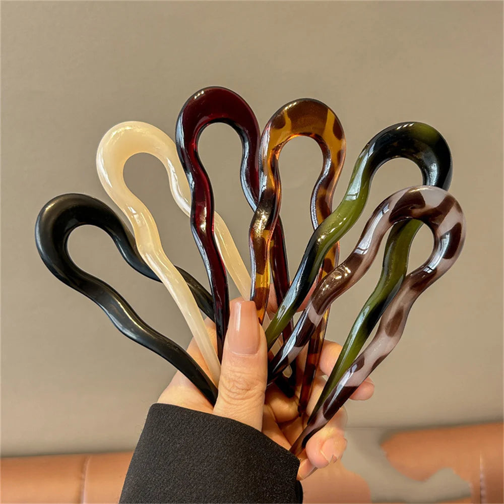 U-Shaped Hair Fork Fashion Tortoiseshell Acetate Acrylic Hairpin