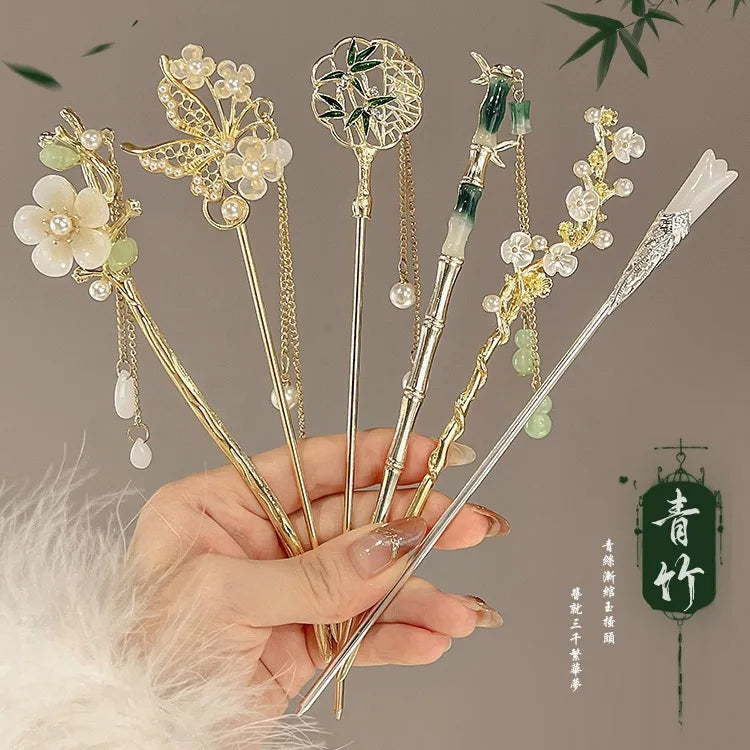Elegant Chinese Style Hair Clip Tassel Hair Stick Traditional Floral