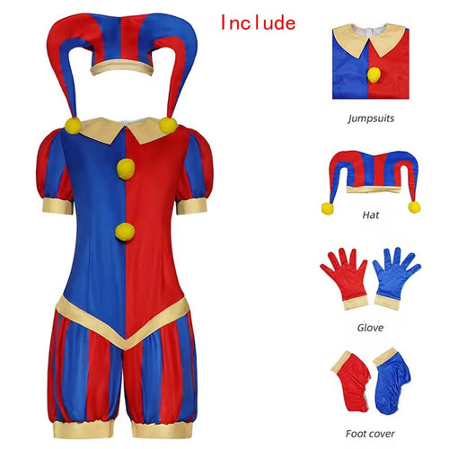 Pomni Cosplay Jumpsuit with Hat aShoes Cover Gloves Magical Virtual