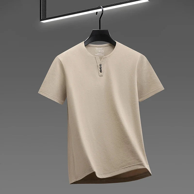 Men's Soft Fabric Henley Neck T Shirt With Three Button Detail Short