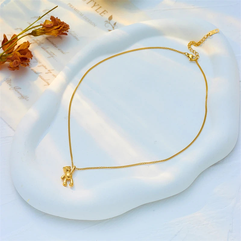 XIYANIKE 316L Stainless Steel Necklace Bear Pendant Chain Accessories