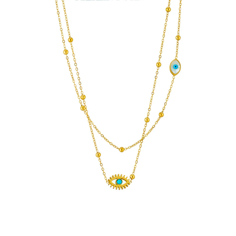 XIYANIKE 316L Stainless Steel Necklace Eye Double Chain Accessories