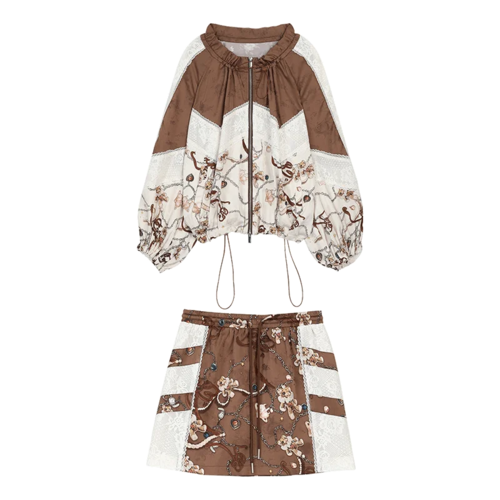 ELFSACK Women's Cute Skirt Set with Vintage Print, Casual Loose Two