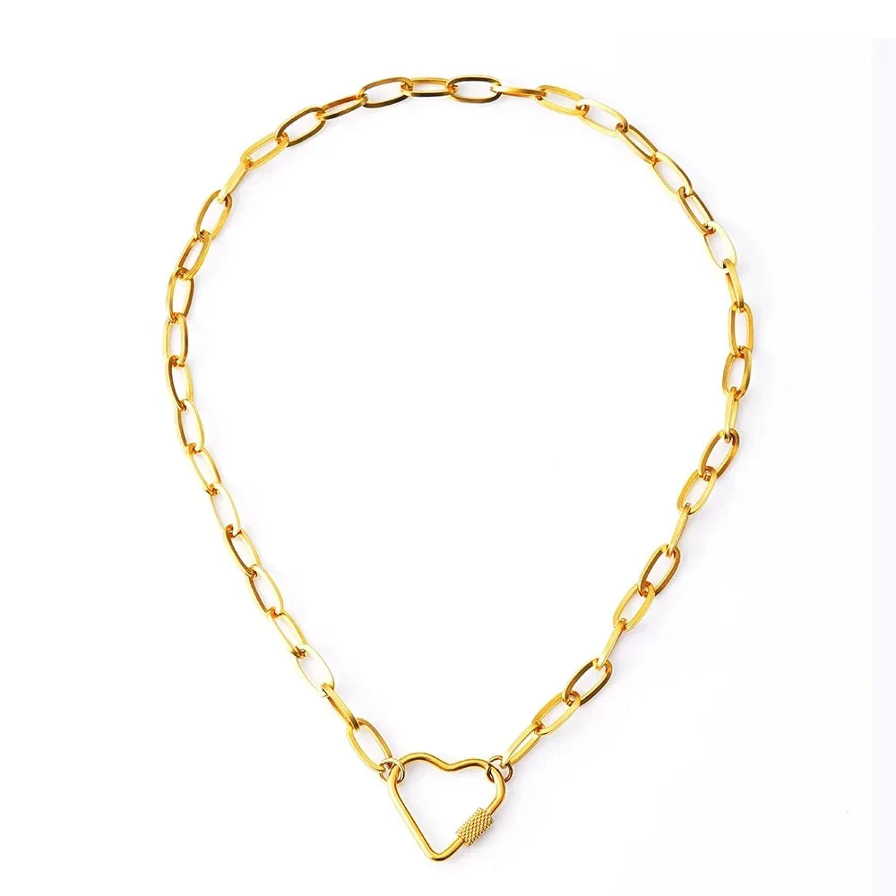 Stainless Steel Heart Necklace For Women DIY Metal Heart Turnbuckle