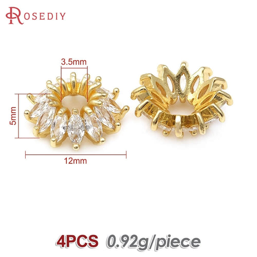 18K Gold Color Brass and Zircon Flower Beads Caps Jewelry Earrings