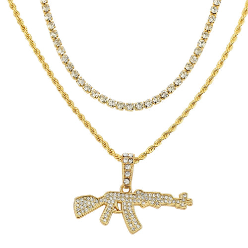 Fashion Punk Hip-Hop Submachine Gun Pendant Necklace Silver Gold Tone