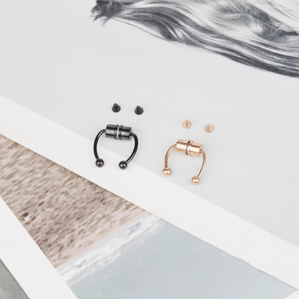 1/4pcs Women's Fake Nose Rings - Magnetic Stainless Steel Septum