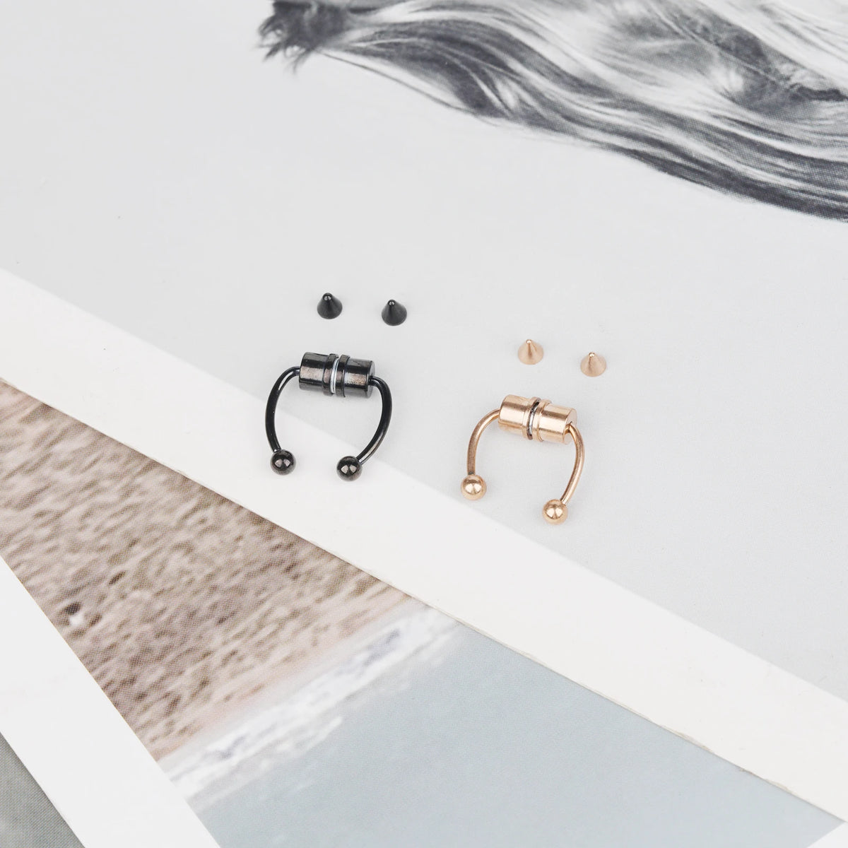 1/4pcs Women's Fake Nose Rings - Magnetic Stainless Steel Septum