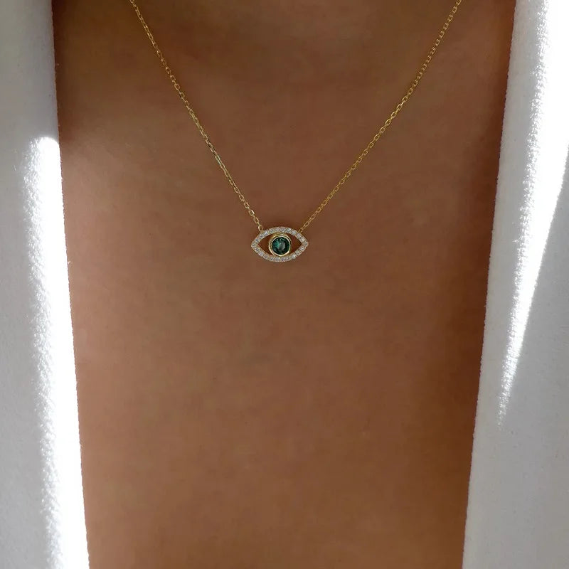 Zircon Evil Eye Necklace for Women Gold Color Choker Chain Turkish