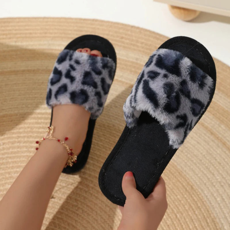 Fashion Women Slippers Cotton Plush Warm Female Light EVA Flat Bottom