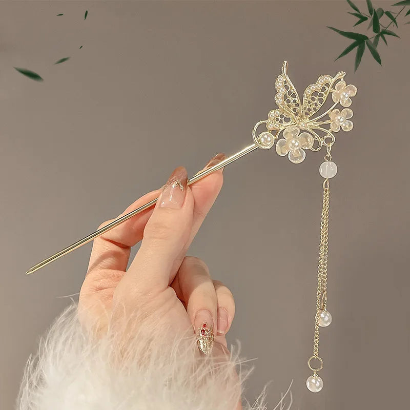 Elegant Chinese Style Hair Clip Tassel Hair Stick Traditional Floral