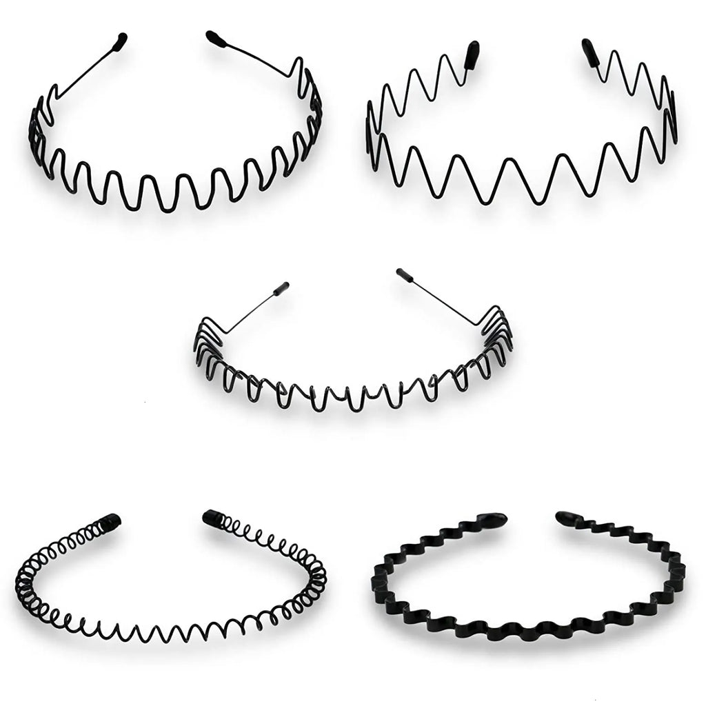 Unisex Black Elastic Non Slip Simple Metal Headbands For Men Women