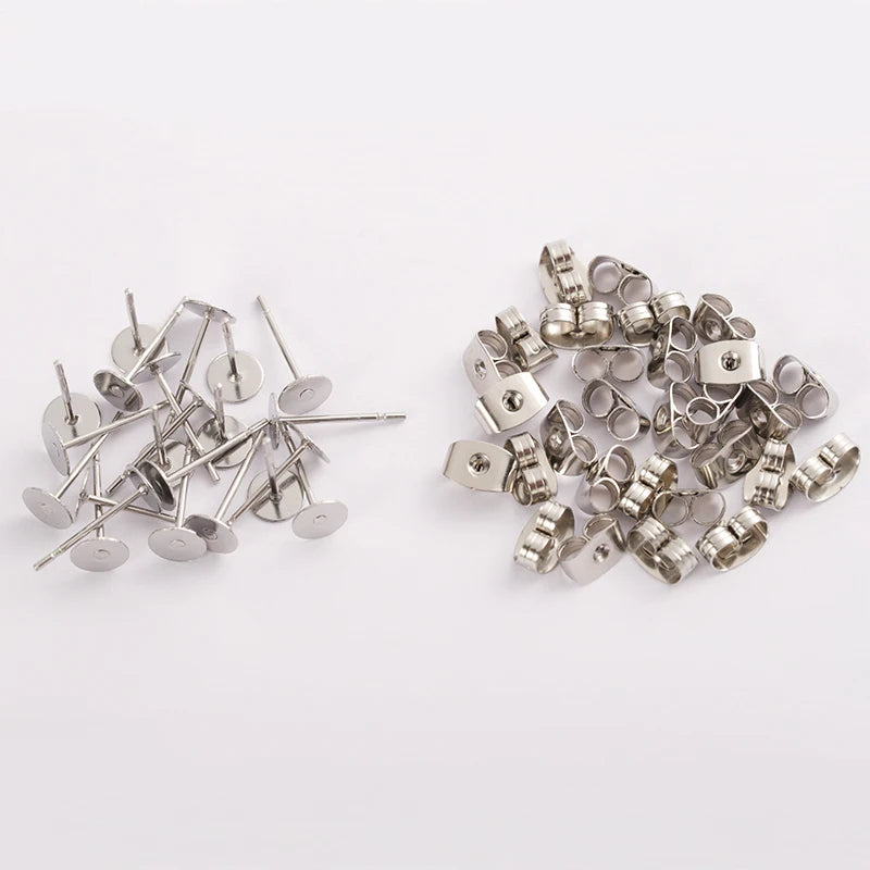 100pcs Gold Stainless Steel 3-8mm Flat Head Stud Earrings DIY Round