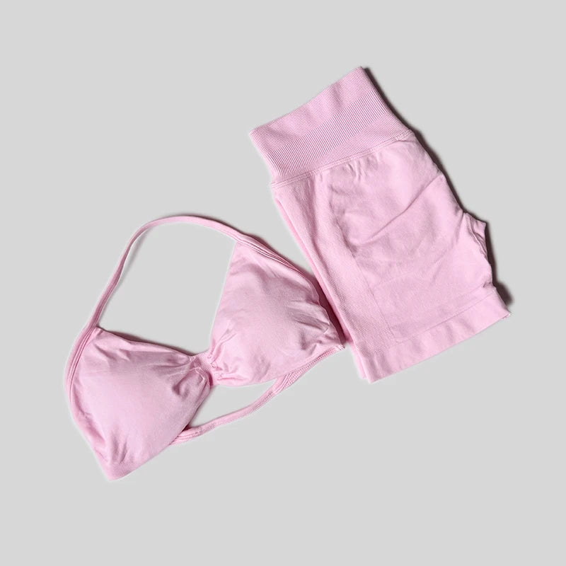 WAREBALL Gym Set Women 2 Piece Sets Halter Neck Tank Tops High Waist