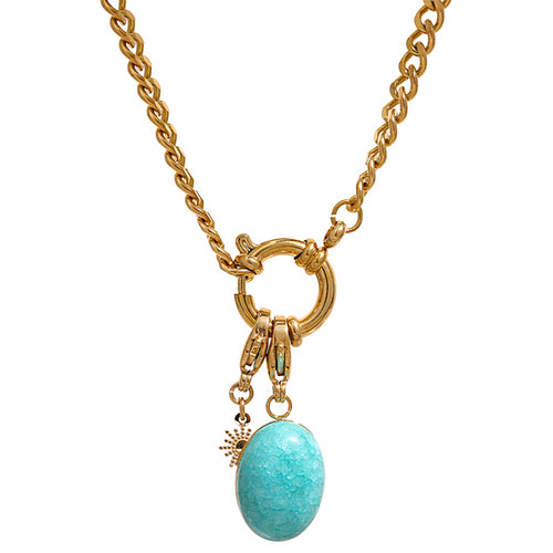 Yhpup Stainless Steel Blue Natural Stone Star Chain Collar Necklace