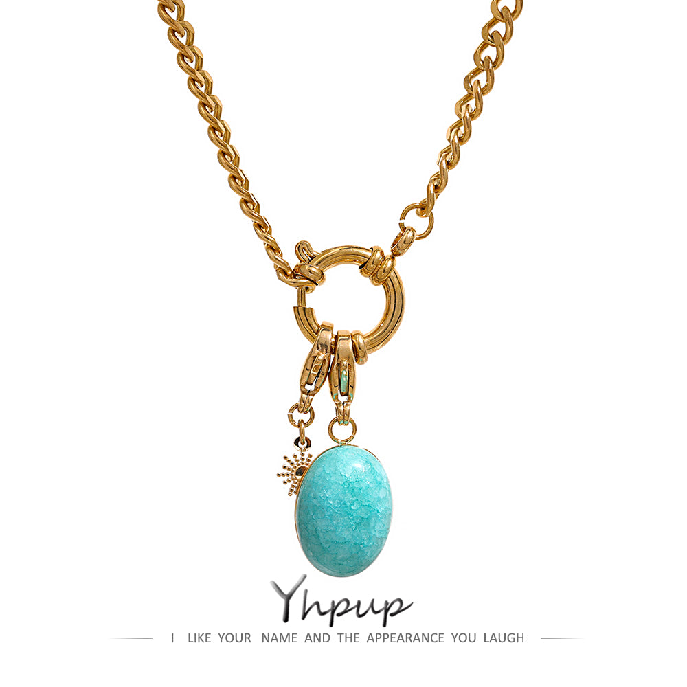 Yhpup Stainless Steel Blue Natural Stone Star Chain Collar Necklace