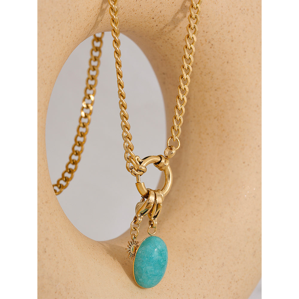 Yhpup Stainless Steel Blue Natural Stone Star Chain Collar Necklace