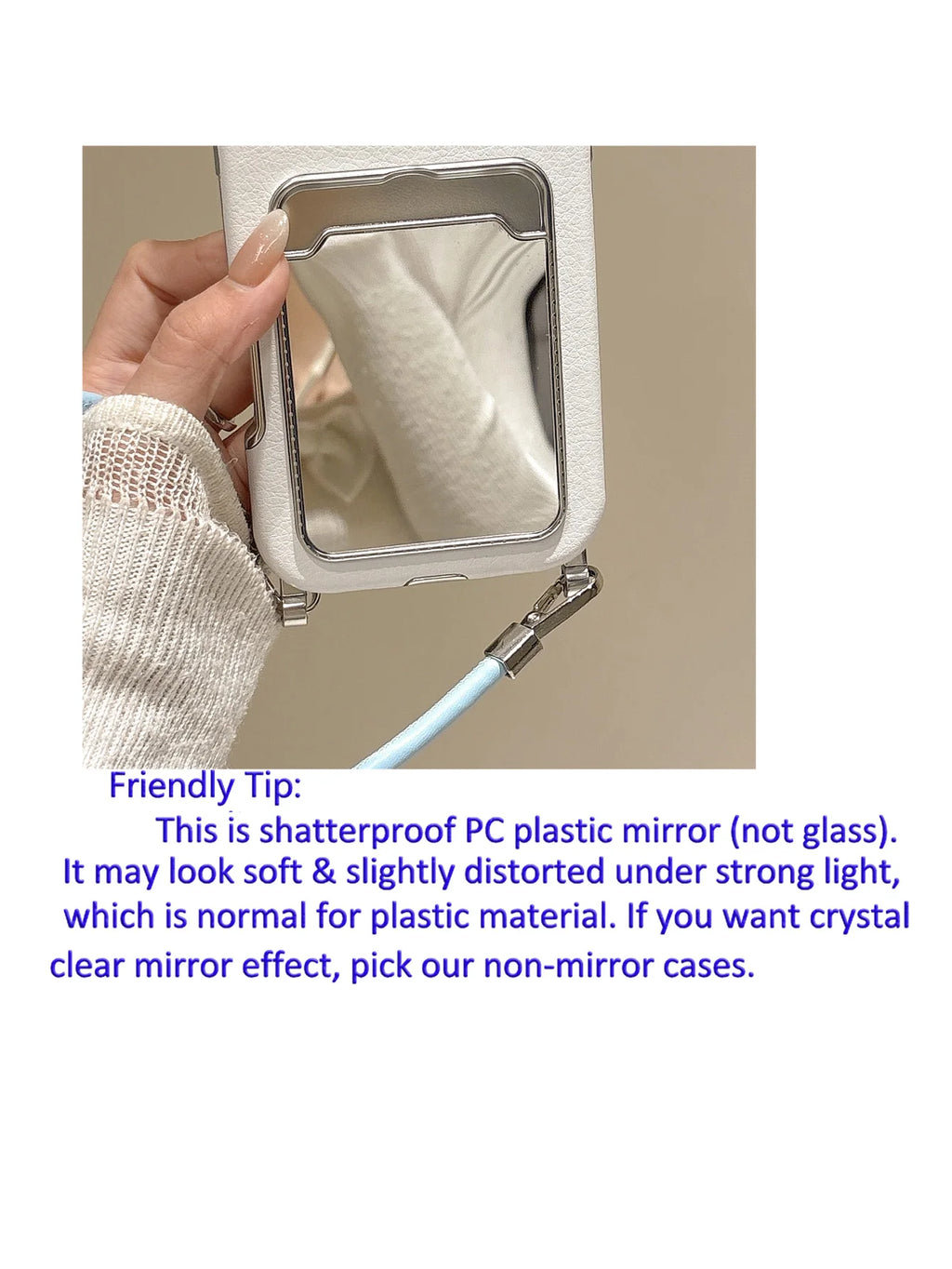 Cute Bow Mirror Card Holder Phone Case For IPhone17 16 15 14 13 Pro Max, Blue Ribbon Wallet Card Slot Case With Wrist Strap,