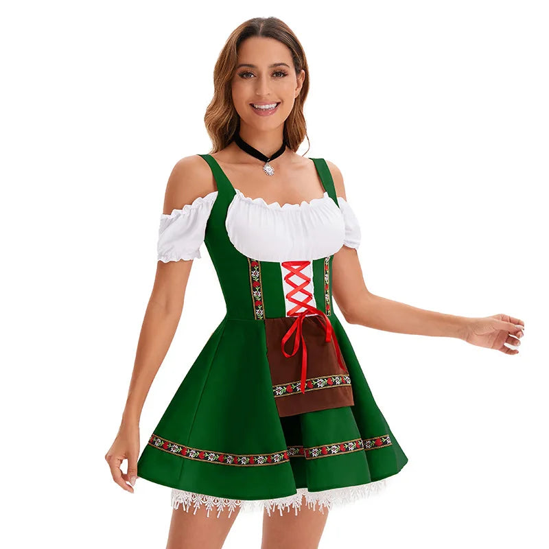 Oktoberfest Costume Beer Themed National Festival Bavarian Dirndl Dress Up Women Halloween Carnival Hoilday Party Fancy Cosplay