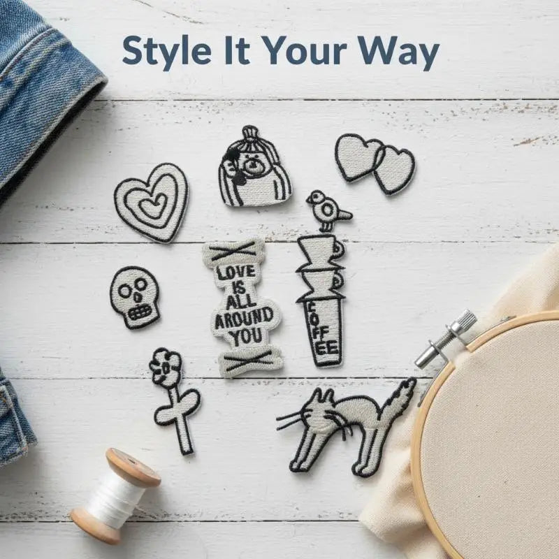 1Set Heart Cat Skull Birds Embroidered Patches Clothing Hat Bag Shoe Repair Material Phone Gift Box Decor DIY Accessory