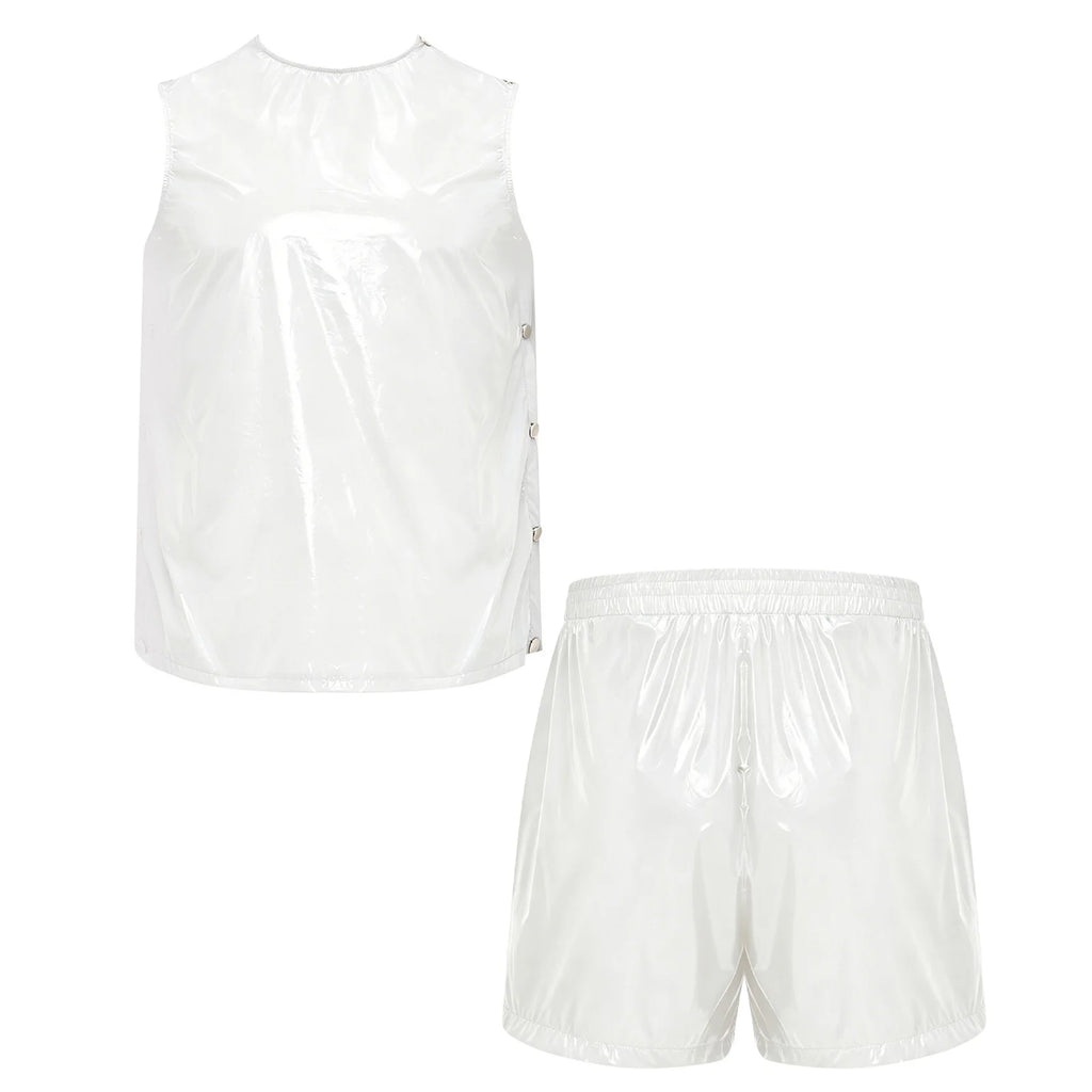 Mens Waterproof Sweat Tracksuit Sleeveless Tank Tops and Sides Buttons Boxer Shorts Workout Outfit for Senior Assisted Living