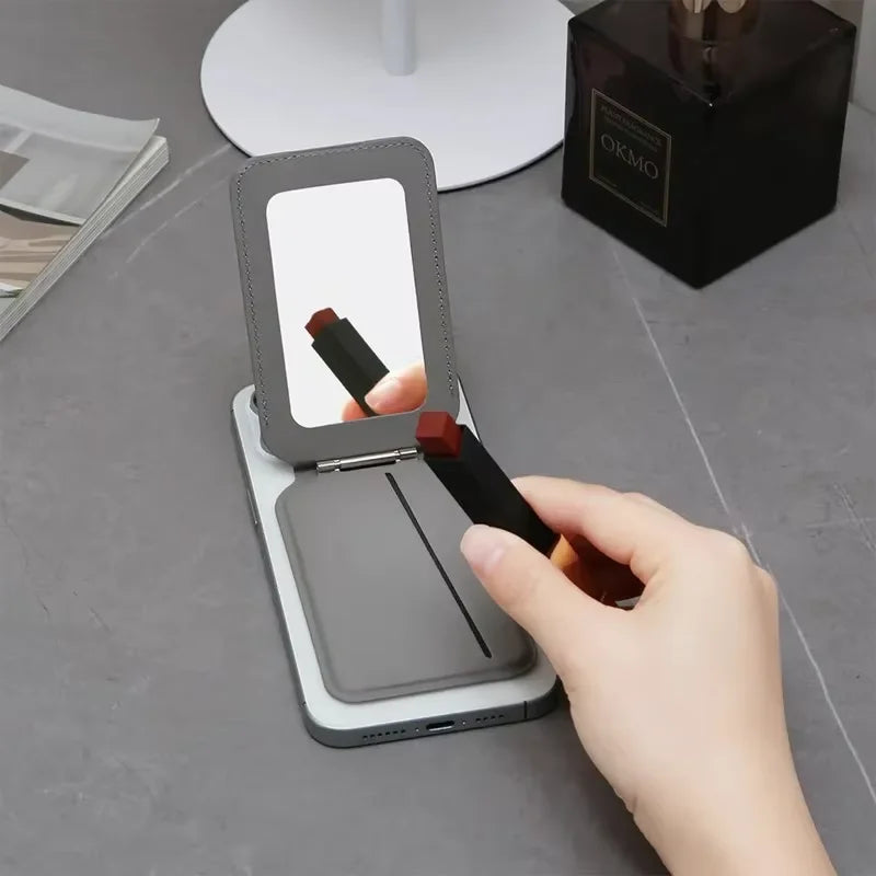 Magnetic MagSafe Wallet Stand 2in1 PU Leather Card Holder Phone Stand with Mirror Magnetic Wallet Card Case for Women Girls Gift