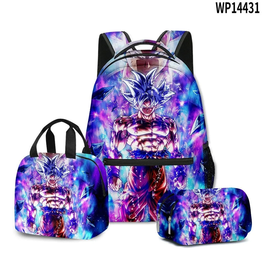 3pcs/Set Anime Dragon Ball Peripheral Cartoon Anime School Bag Lunch Bag Pencil Case Set Student Backpack Birthday Gifts