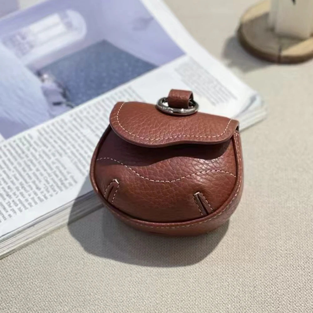 Universal Model Luxury Earphone Bag Fancy Lovely Real Leather Bluetooth Earbuds Case Holder With Keyring Small Item Storage Bag