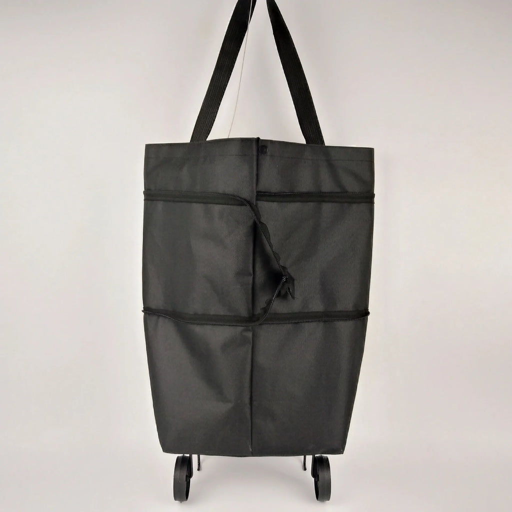 Foldable Shopping Bags with Wheels Portable Roller Tote Grocery Market Cart Caddy Oxford Fabric Reuseable Lightweight Bags Green