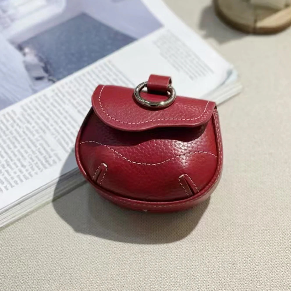 Universal Model Luxury Earphone Bag Fancy Lovely Real Leather Bluetooth Earbuds Case Holder With Keyring Small Item Storage Bag
