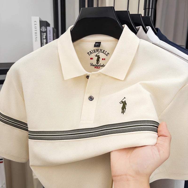 Designer luxury brand short sleeve polo shirt men's fashion pony embroidery casual stripes breathable summer new golf T-shirt