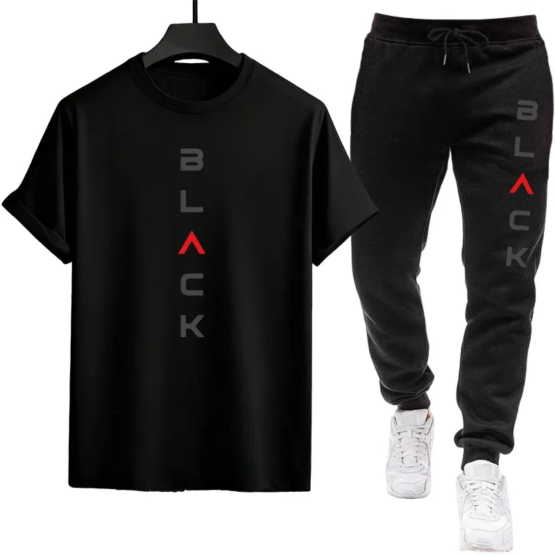 Mens Tracksuit Printed Casual Short Sleeve Daily Sports Jogging Man Clothing Single Piece T-shirt Pants Spring Summer Sportswear